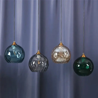 Blue & amber textured glass ball pendant led chandelier kitchen