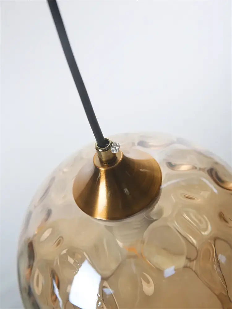 Blue & amber textured glass ball pendant led chandelier kitchen