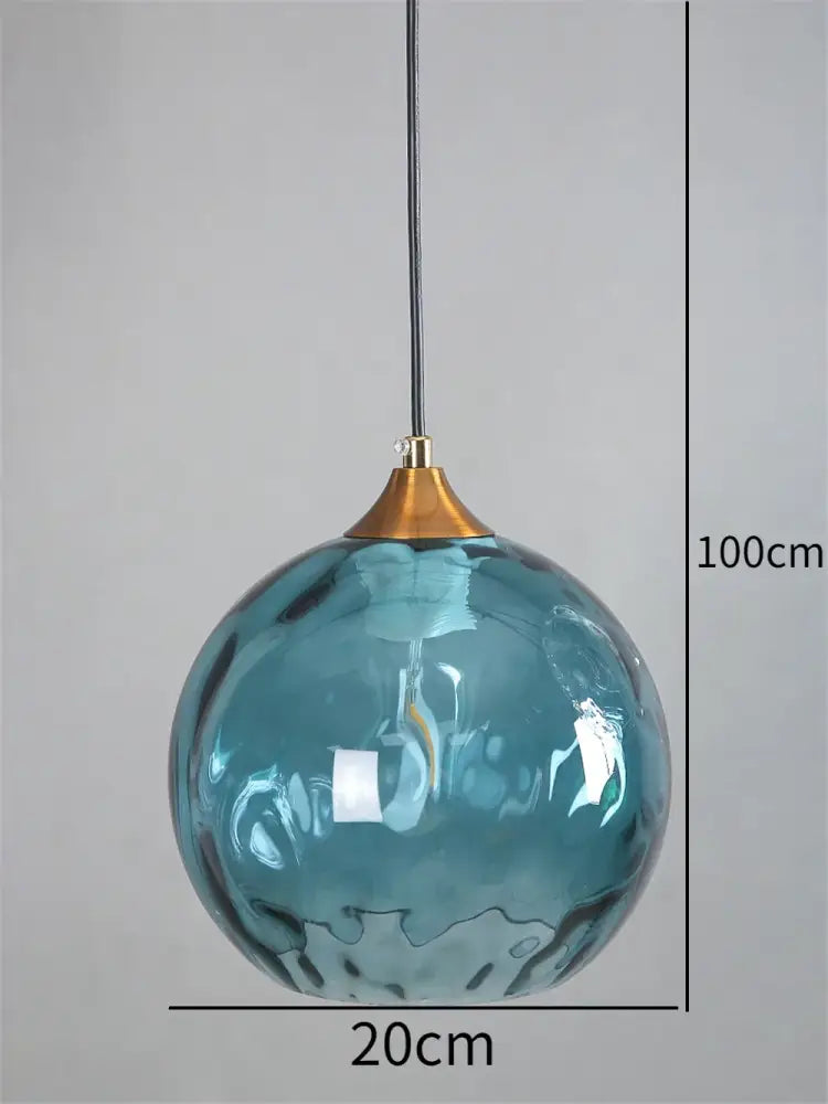 Blue & amber textured glass ball pendant led chandelier kitchen