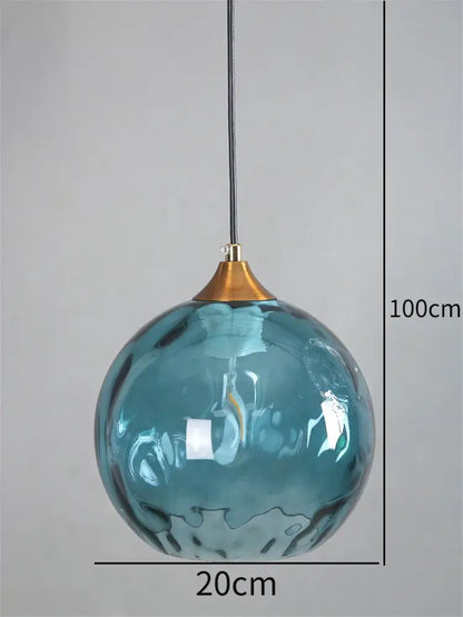 Blue & amber textured glass ball pendant led chandelier kitchen