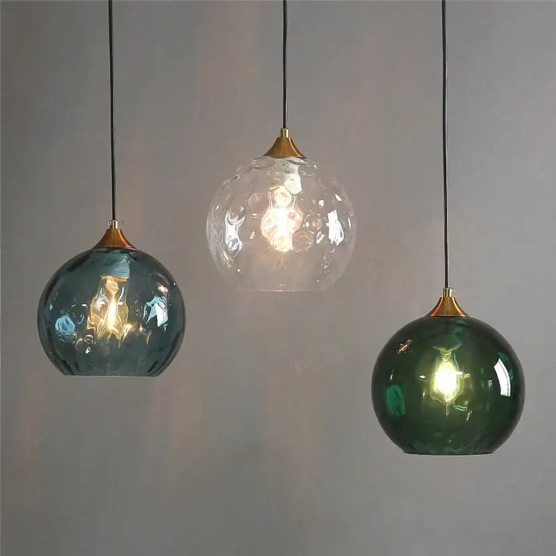 Blue & amber textured glass ball pendant led chandelier kitchen