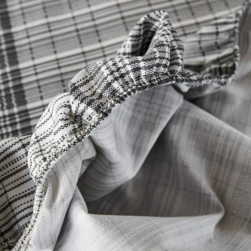 Blue and beige checkered coarse cotton queen fitted sheet bedroom