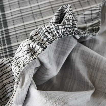 Blue and beige checkered coarse cotton queen fitted sheet bedroom