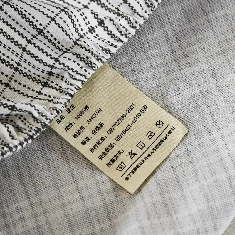 Blue and beige checkered coarse cotton queen fitted sheet bedroom