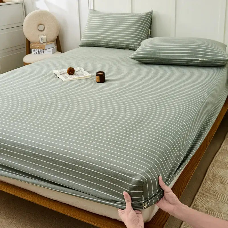 Blue and beige checkered coarse cotton queen fitted sheet bedroom