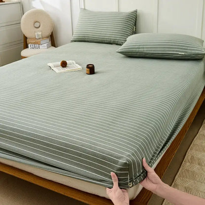 Blue and beige checkered coarse cotton queen fitted sheet bedroom