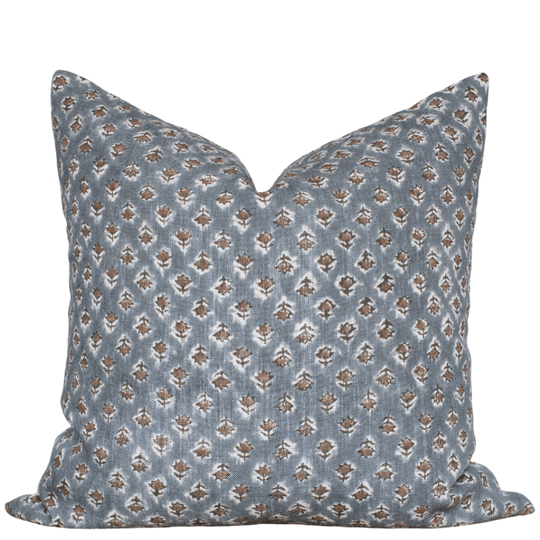 Aster Floral Block Printed Pillow Cover | Blue