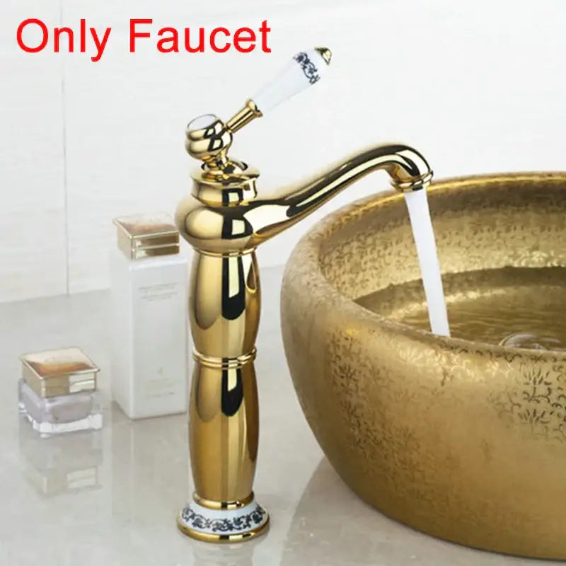 Blue and copper hand painted ceramic vessel sink set bathroom faucet
