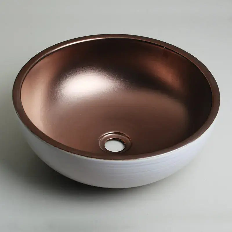 Blue and copper hand painted ceramic vessel sink set bathroom faucet