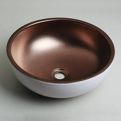Blue and copper hand painted ceramic vessel sink set bathroom faucet