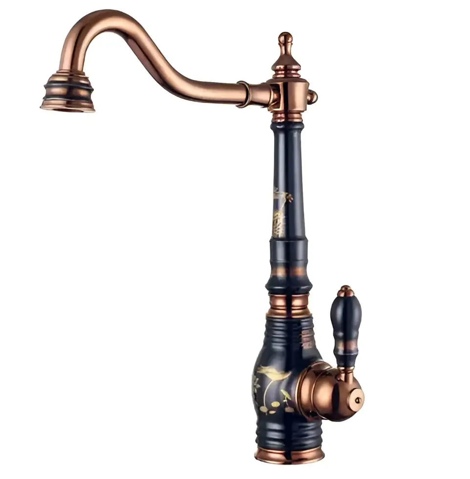 Blue and gold brass porcelain kitchen faucet with chrome swivel mixer