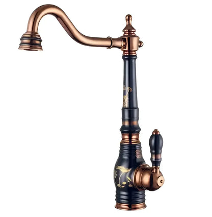 Blue and gold brass porcelain kitchen faucet with chrome swivel mixer