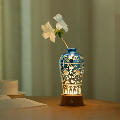 Blue and gold ceramic night light liuguang qingying vase bedroom lamp