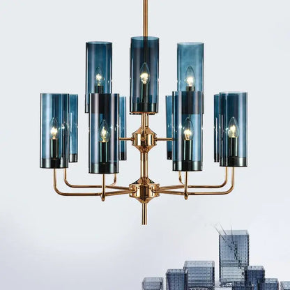 Blue and gold glass chandelier – kitchen island light