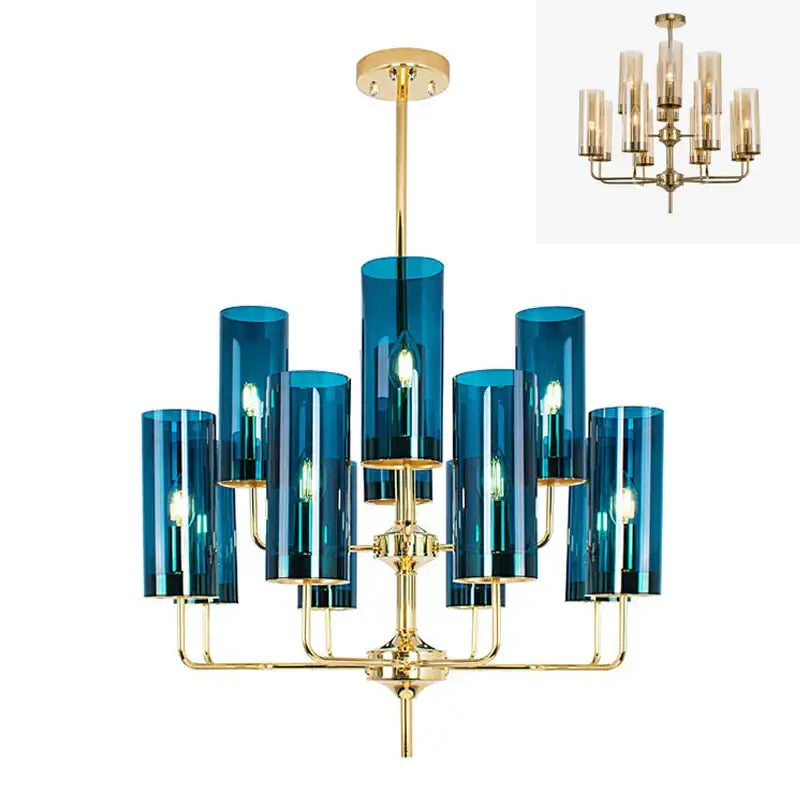 Blue and gold glass chandelier – kitchen island light