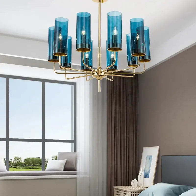 Blue and gold glass chandelier – kitchen island light