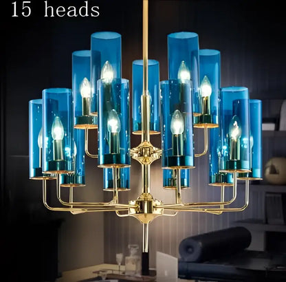 Blue and gold glass chandelier – kitchen island light