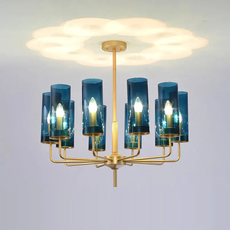 Blue and gold glass chandelier – kitchen island light