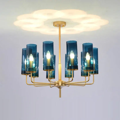 Blue and gold glass chandelier – kitchen island light