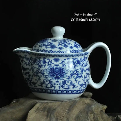 Blue and gold dragon teapot tea set dining room ceramic teaware