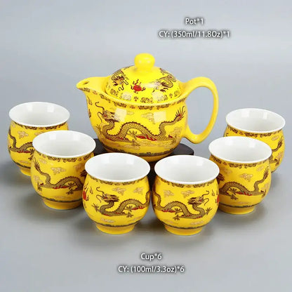 Blue and gold dragon teapot tea set dining room ceramic teaware