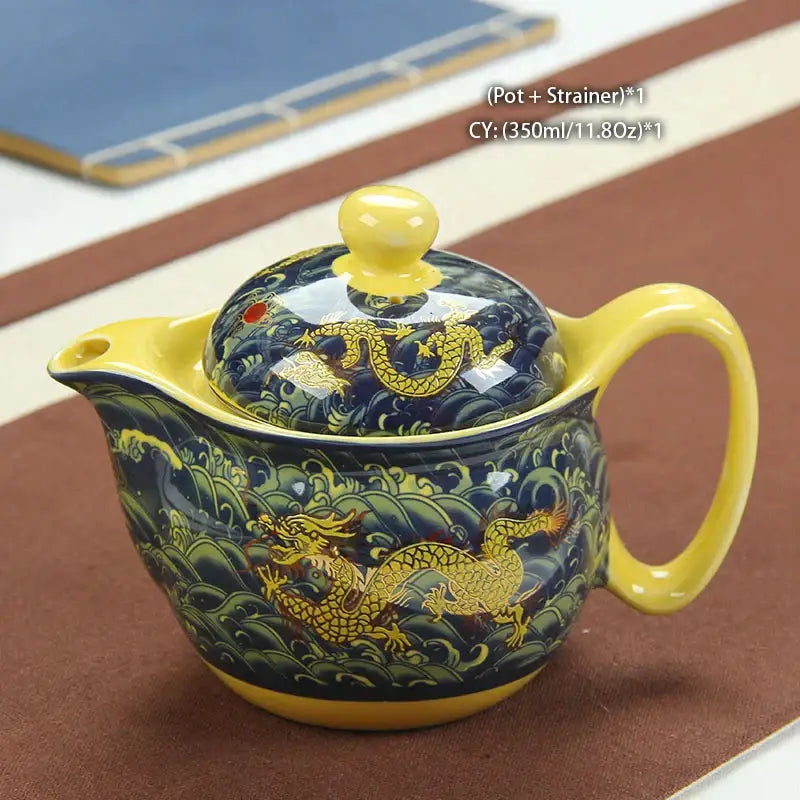 Blue and gold dragon teapot tea set dining room ceramic teaware