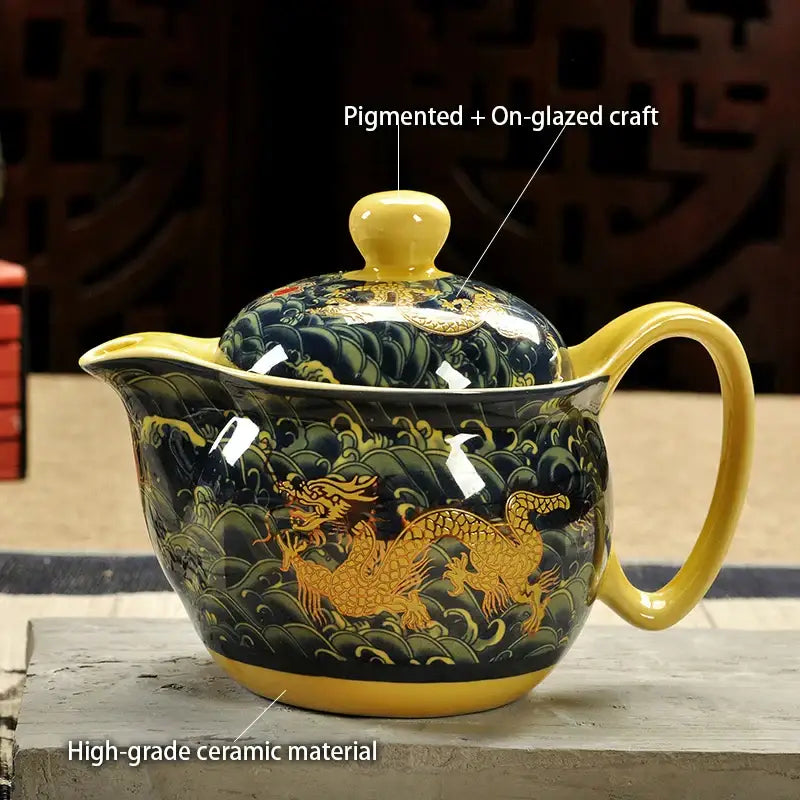 Blue and gold dragon teapot tea set dining room ceramic teaware