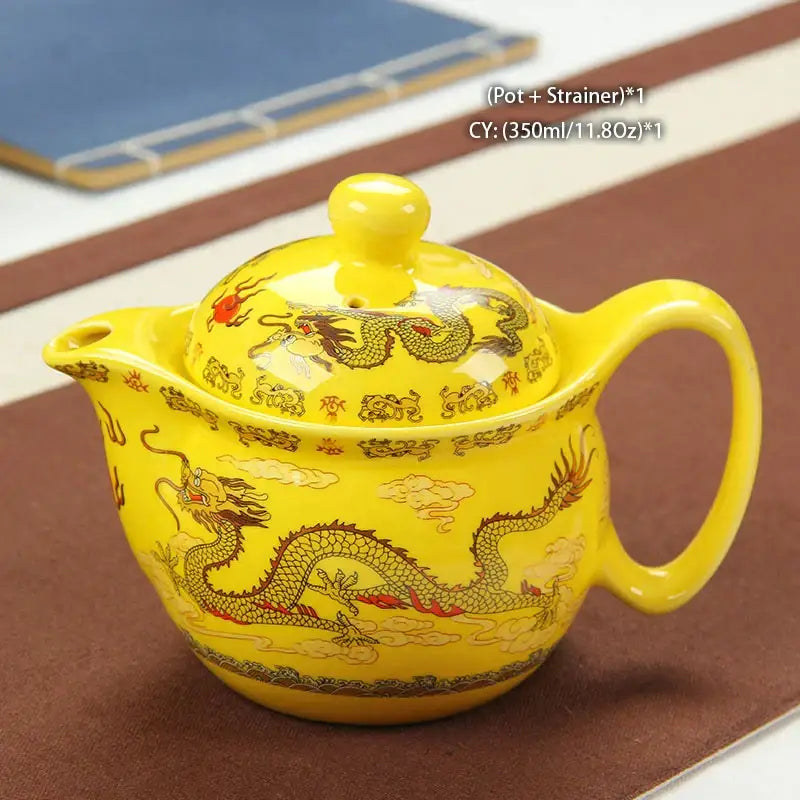 Blue and gold dragon teapot tea set dining room ceramic teaware