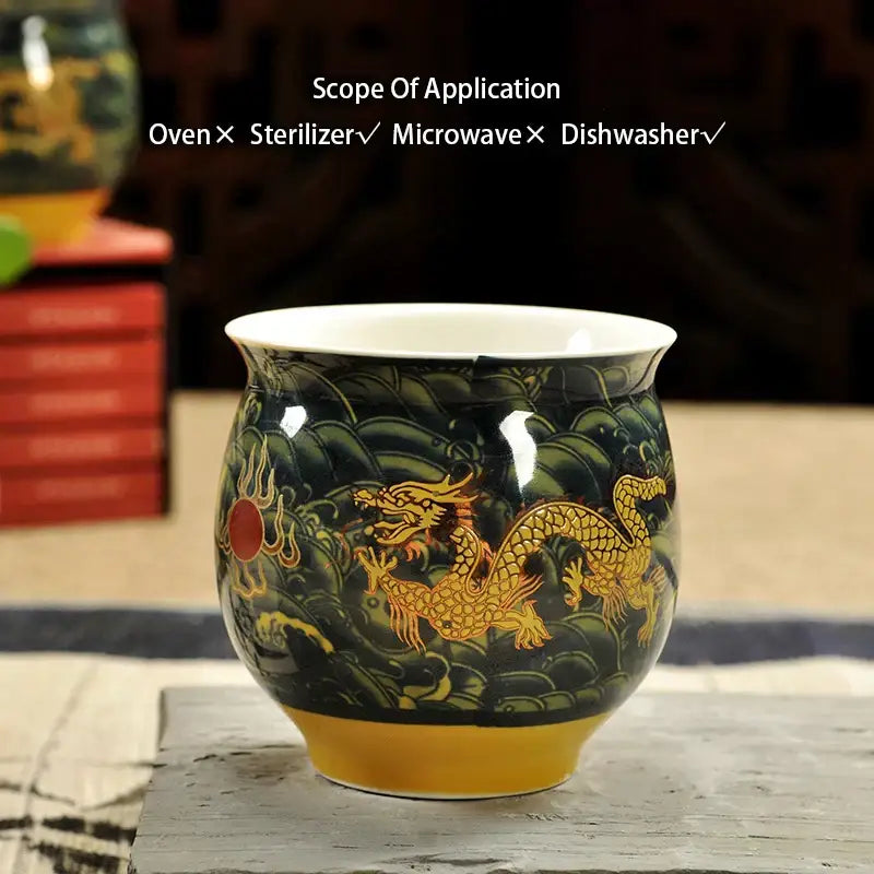 Blue and gold dragon teapot tea set dining room ceramic teaware