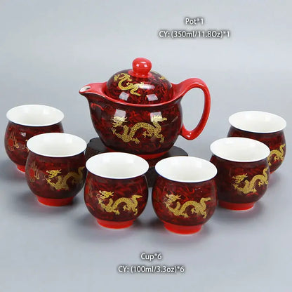 Blue and gold dragon teapot tea set dining room ceramic teaware