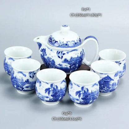Blue and gold dragon teapot tea set dining room ceramic teaware