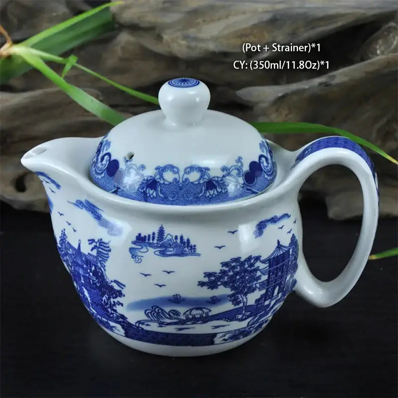 Blue and gold dragon teapot tea set dining room ceramic teaware