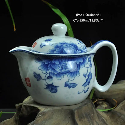 Blue and gold dragon teapot tea set dining room ceramic teaware
