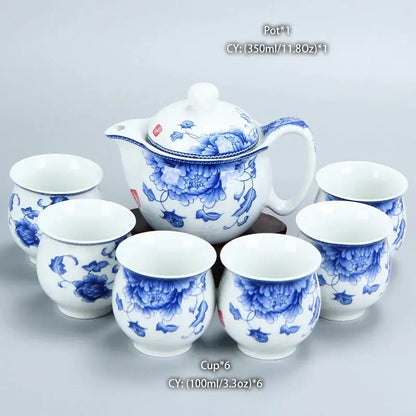Blue and gold dragon teapot tea set dining room ceramic teaware