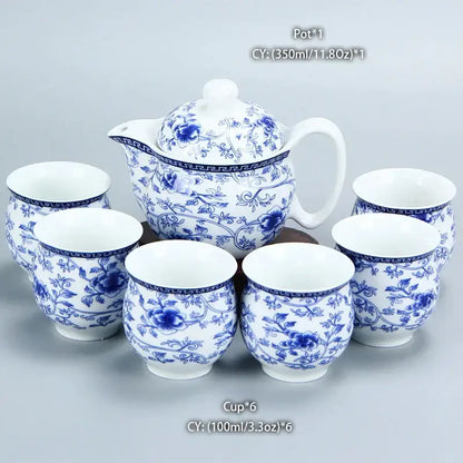 Blue and gold dragon teapot tea set dining room ceramic teaware