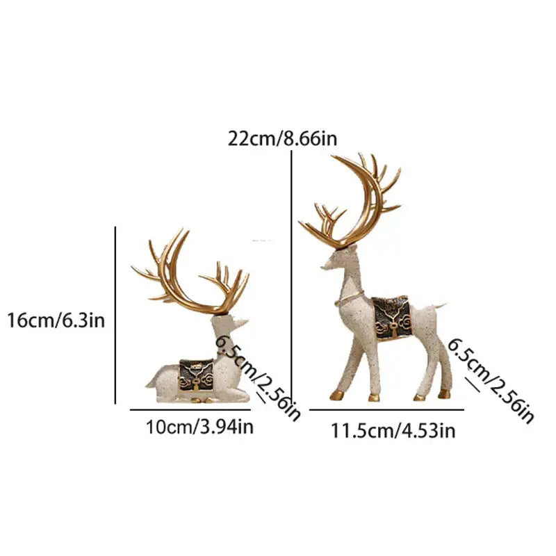 Blue and gold elk reindeer figurine set living room decor