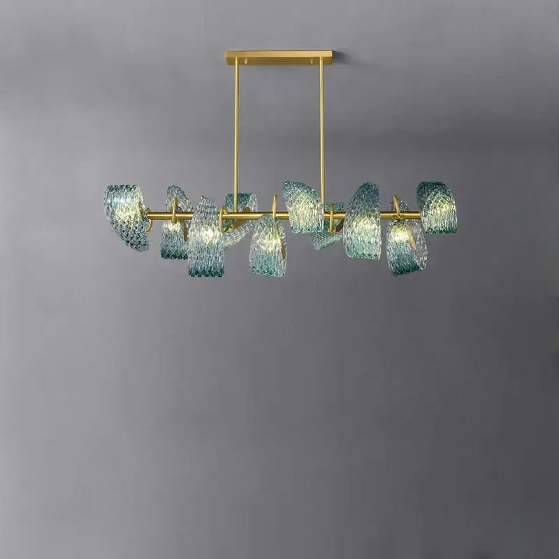 Blue and gold petal glass led copper pendant light for dining room
