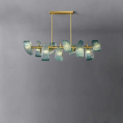Blue and gold petal glass led copper pendant light for dining room