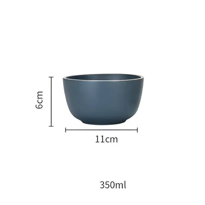 Blue and gray ceramic morandi bowl dining room gold trimmed dinnerware
