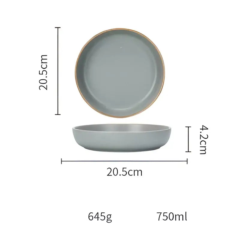 Blue and gray ceramic morandi bowl dining room gold trimmed dinnerware