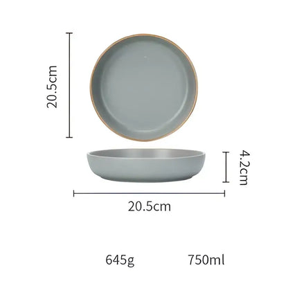 Blue and gray ceramic morandi bowl dining room gold trimmed dinnerware