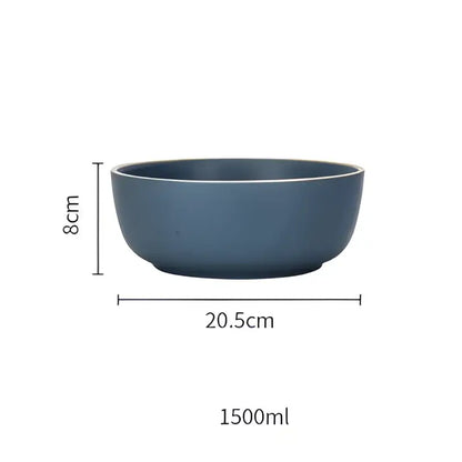 Blue and gray ceramic morandi bowl dining room gold trimmed dinnerware