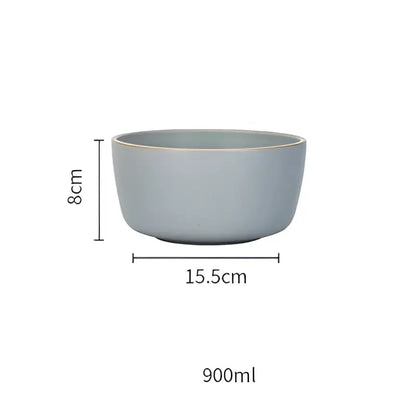 Blue and gray ceramic morandi bowl dining room gold trimmed dinnerware