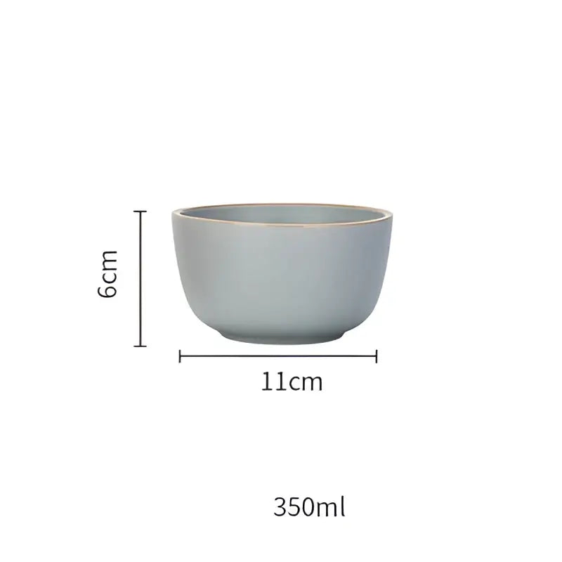 Blue and gray ceramic morandi bowl dining room gold trimmed dinnerware