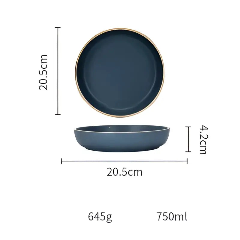 Blue and gray ceramic morandi bowl dining room gold trimmed dinnerware