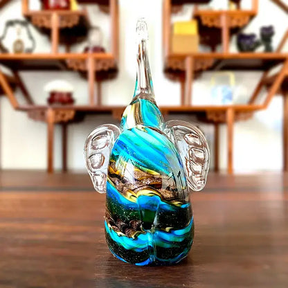 Blue and green crystal glass elephant sculpture living room decor