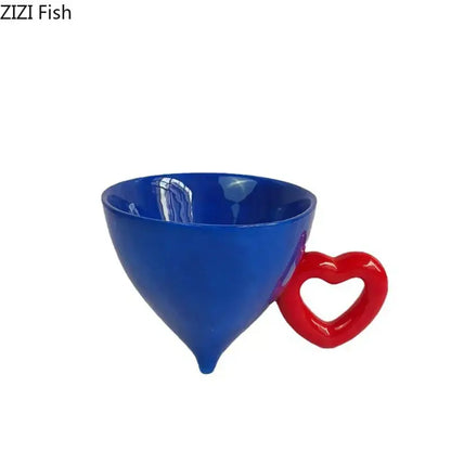 Blue and red heart shape ceramic mug set kitchen fruit juice cup