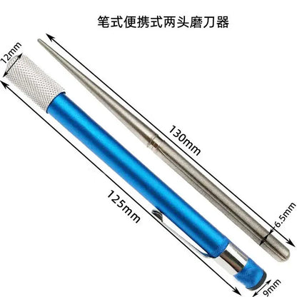 Blue and silver aluminum knife sharpener kitchen tool