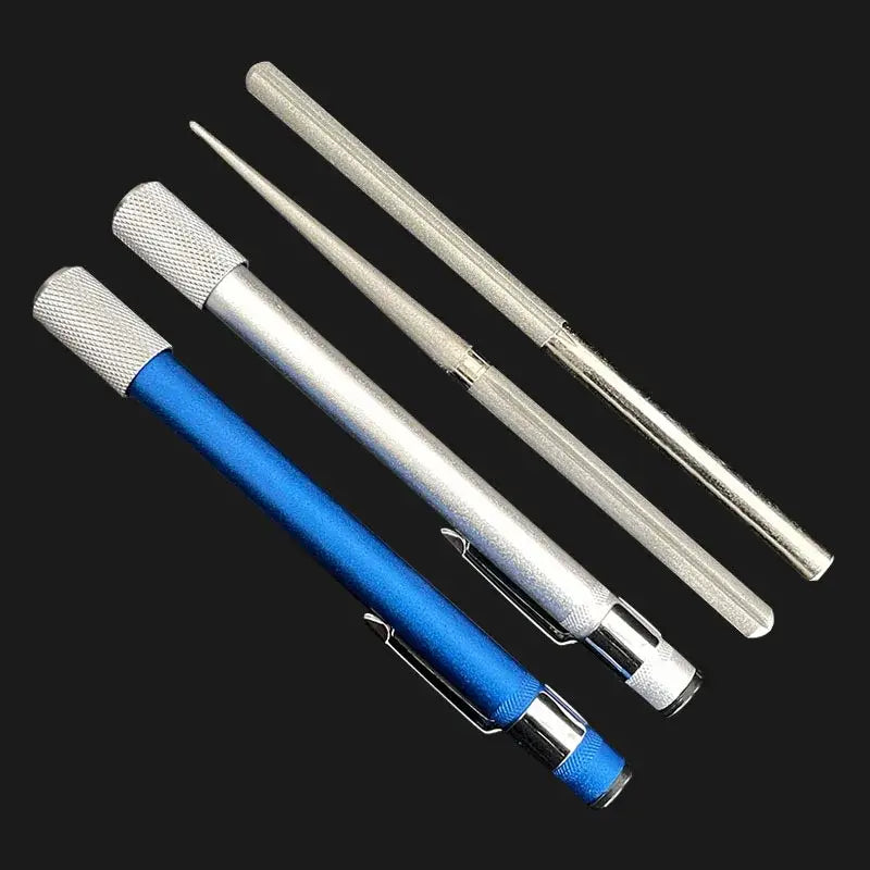 Blue and silver aluminum knife sharpener kitchen tool