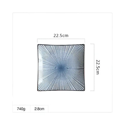 Blue and white crackle glaze porcelain square dinner plate dining room
